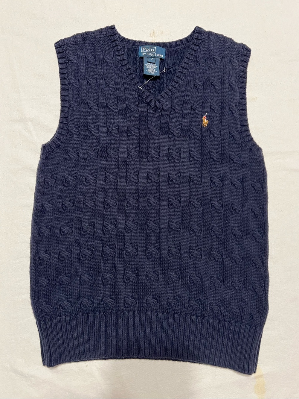 Polo by Ralph Lauren Navy Cable Knit V-Neck Sweater Vest with Pony Logo